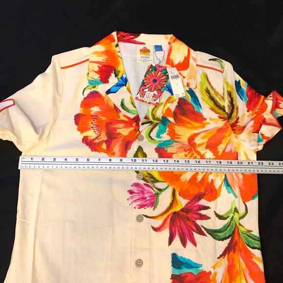 Lg- Farm Rio Anthropologie Womens Shirt Dress Lg Linen Blend Floral Button Front - Picture 7 of 15